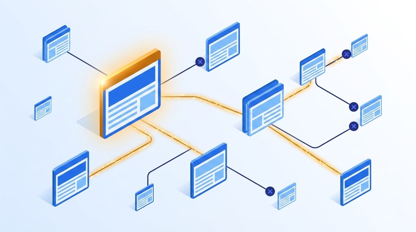 Schemat porównujący rodzaje atrybutów rel w linkach SEO — dofollow, nofollow, sponsored, ugc