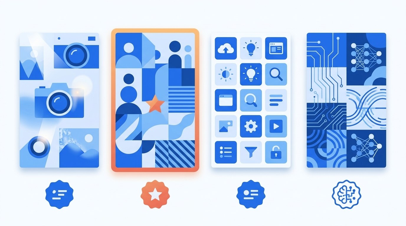 Różne źródła grafiki na stronę — banki zdjęć, wektory, AI-generated i ilustracje